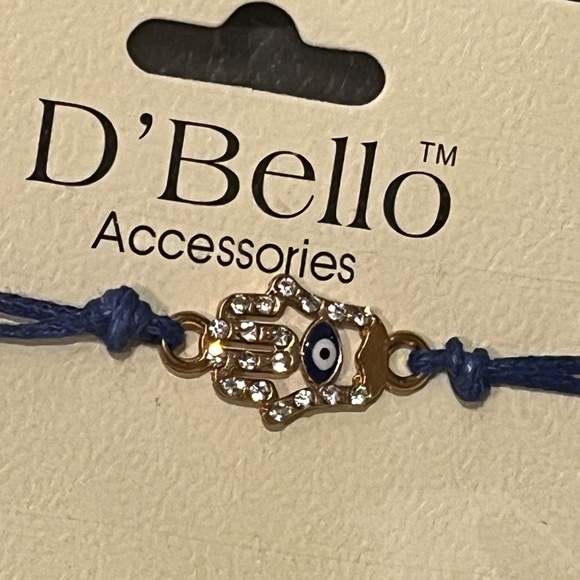 NEW D'Bello Hamsa Hand w/ Crystals Blue Cord Bracelet - Picture 1 of 5